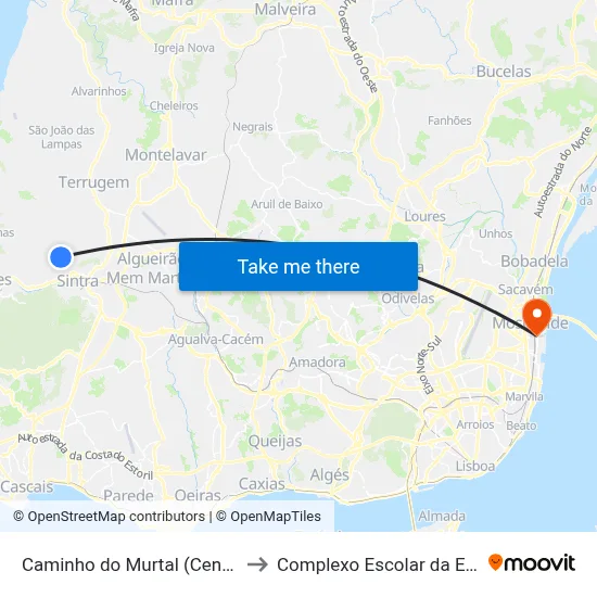 Caminho do Murtal (Centro de Saúde) to Complexo Escolar da ESTeSL / ESEL map