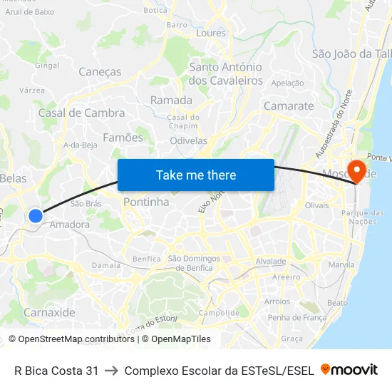 R Bica Costa 31 to Complexo Escolar da ESTeSL / ESEL map