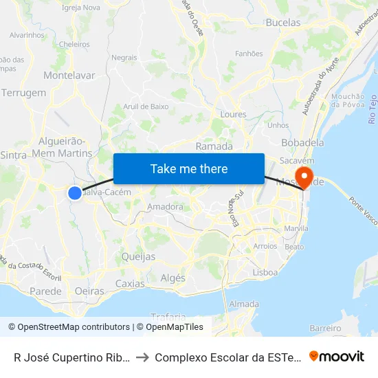 R José Cupertino Ribeiro 34 to Complexo Escolar da ESTeSL / ESEL map