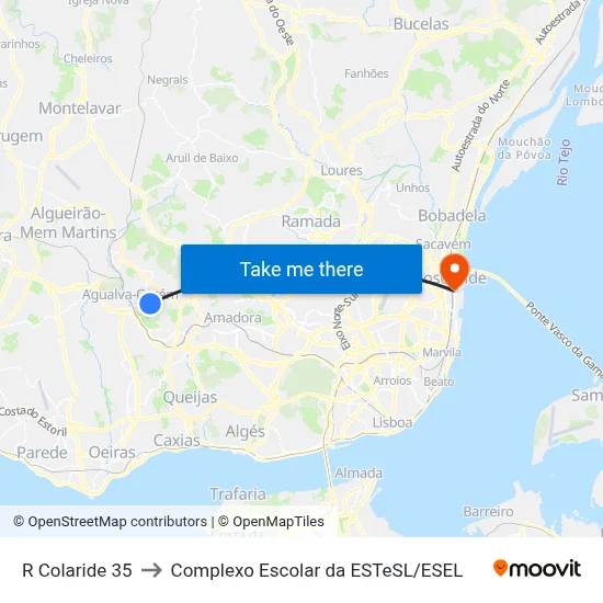 R Colaride 35 to Complexo Escolar da ESTeSL / ESEL map