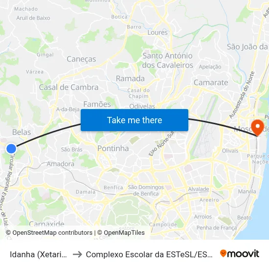 Idanha (Xetaria) to Complexo Escolar da ESTeSL / ESEL map