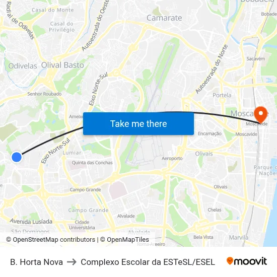 B. Horta Nova to Complexo Escolar da ESTeSL / ESEL map