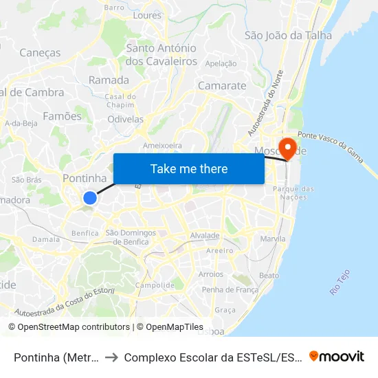 Pontinha (Metro) to Complexo Escolar da ESTeSL / ESEL map