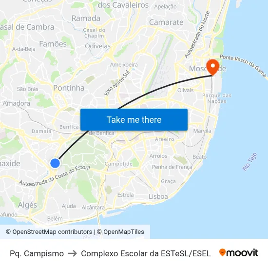 Pq. Campismo to Complexo Escolar da ESTeSL / ESEL map