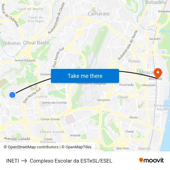 INETI to Complexo Escolar da ESTeSL / ESEL map