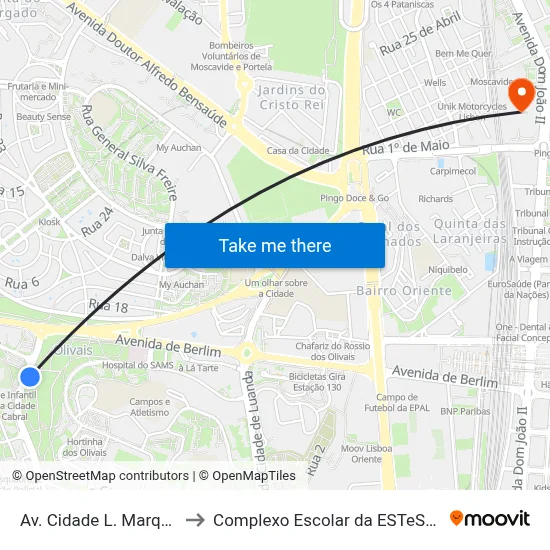 Av. Cidade L. Marques N to Complexo Escolar da ESTeSL / ESEL map