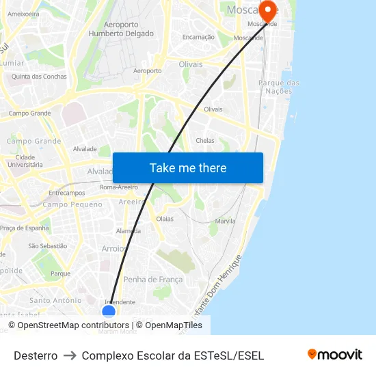Desterro to Complexo Escolar da ESTeSL / ESEL map