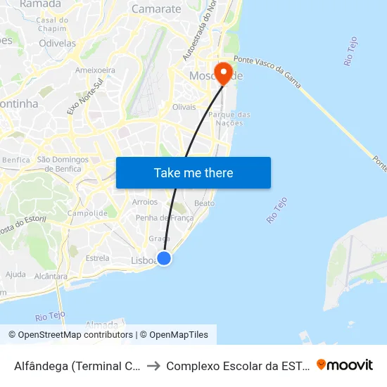 Alfândega (Terminal Cruzeiros) to Complexo Escolar da ESTeSL / ESEL map
