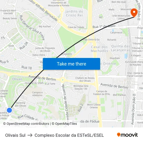 Olivais Sul to Complexo Escolar da ESTeSL / ESEL map