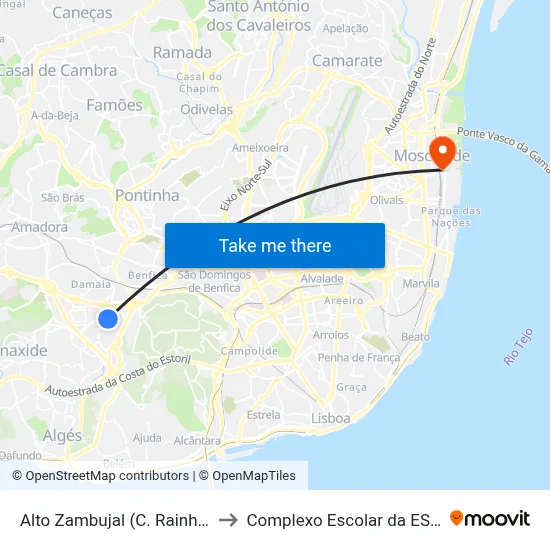 Alto Zambujal (C. Rainha S. Isabel) to Complexo Escolar da ESTeSL / ESEL map