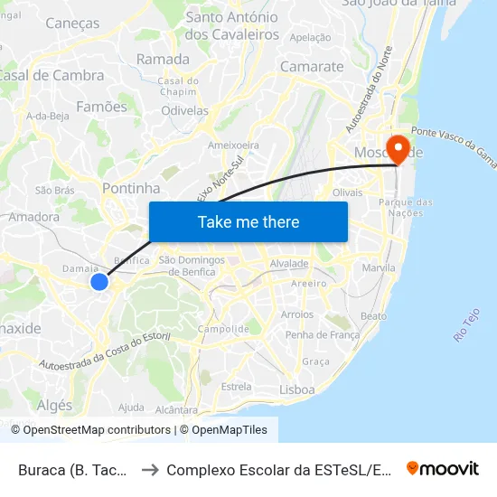 Buraca (B. Tacha) to Complexo Escolar da ESTeSL / ESEL map