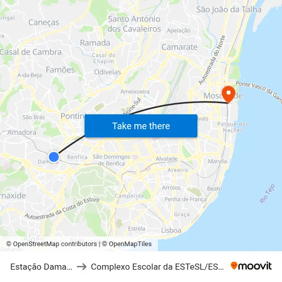 Estação Damaia to Complexo Escolar da ESTeSL / ESEL map