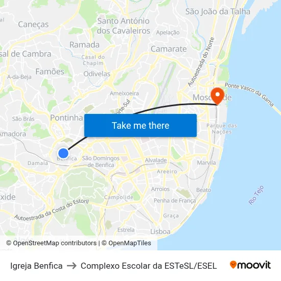 Igreja Benfica to Complexo Escolar da ESTeSL / ESEL map