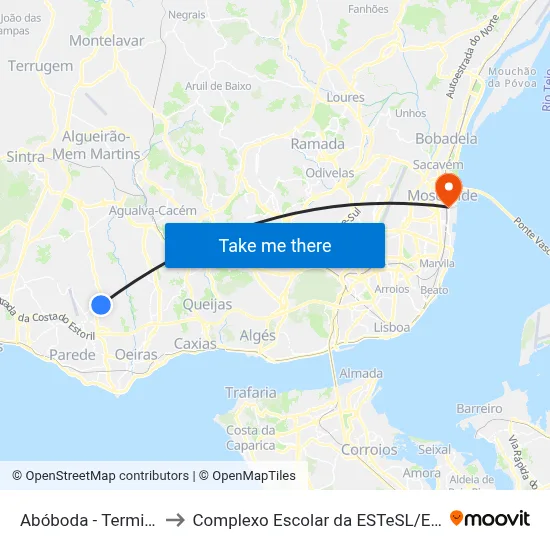 Abóboda - Terminal to Complexo Escolar da ESTeSL / ESEL map