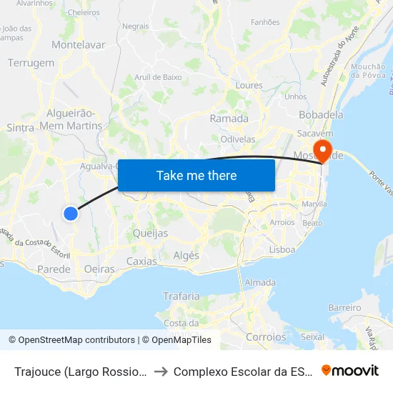 Trajouce (Largo Rossio Pequeno) to Complexo Escolar da ESTeSL / ESEL map