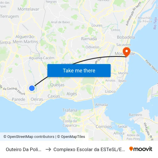 Outeiro Da Polima to Complexo Escolar da ESTeSL / ESEL map