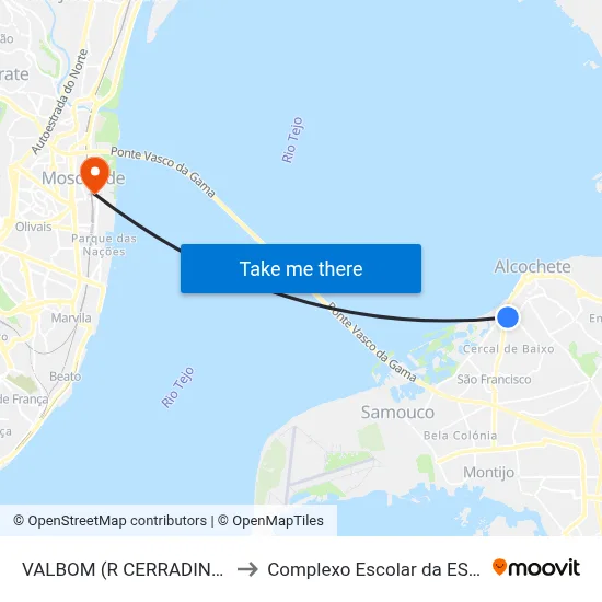 VALBOM (R CERRADINHO PRAIA) to Complexo Escolar da ESTeSL / ESEL map