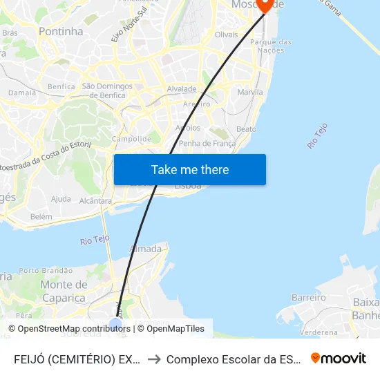FEIJÓ (CEMITÉRIO) EXTERNATO to Complexo Escolar da ESTeSL / ESEL map