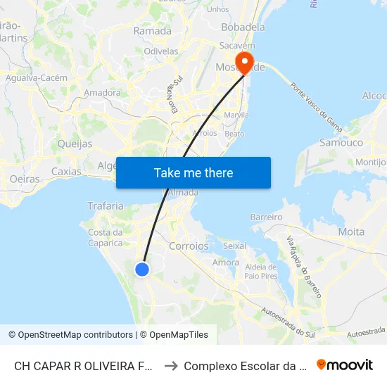 CH CAPAR R OLIVEIRA FEIJÃO (IGREJA) to Complexo Escolar da ESTeSL / ESEL map
