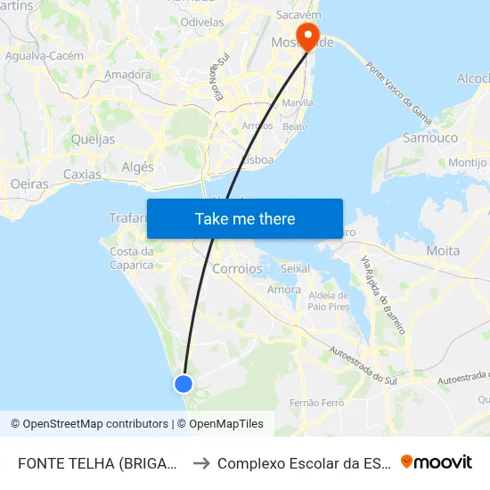 FONTE TELHA (BRIGADA FISCAL) to Complexo Escolar da ESTeSL / ESEL map