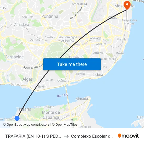 TRAFARIA (EN 10-1) S PEDRO TRAFARIA 123 to Complexo Escolar da ESTeSL / ESEL map