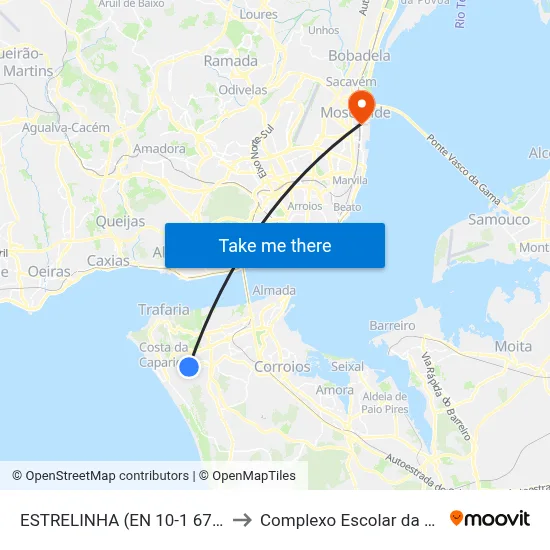 ESTRELINHA (EN 10-1 674) CAPUCHOS to Complexo Escolar da ESTeSL / ESEL map