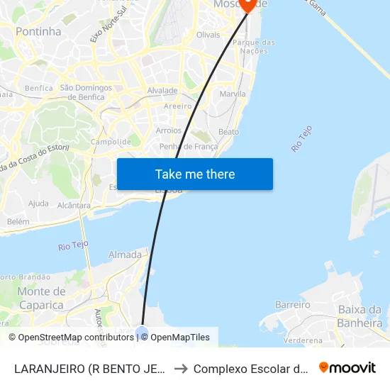 LARANJEIRO (R BENTO JESUS CARAÇA 33A) to Complexo Escolar da ESTeSL / ESEL map