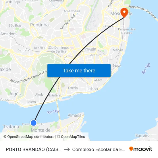 PORTO BRANDÃO (CAIS) TERMINAL to Complexo Escolar da ESTeSL / ESEL map