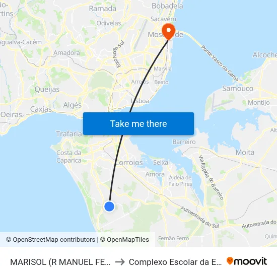 MARISOL (R MANUEL FEVEREIRO N5) to Complexo Escolar da ESTeSL / ESEL map