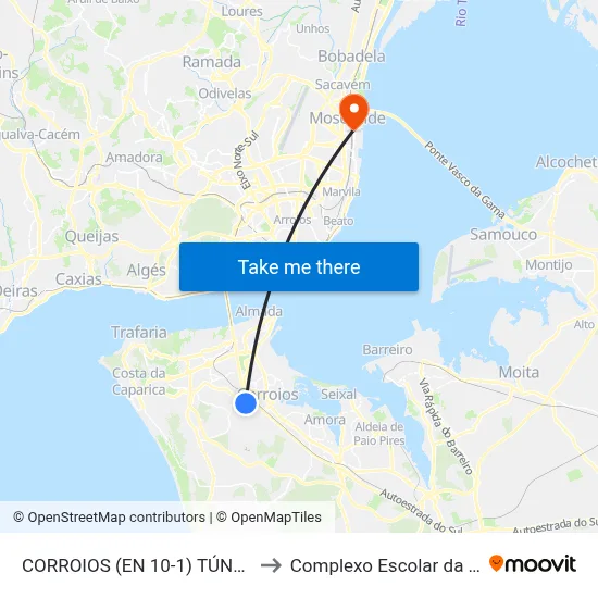 CORROIOS (EN 10-1) TÚNEL/ QTA CHIADO to Complexo Escolar da ESTeSL / ESEL map