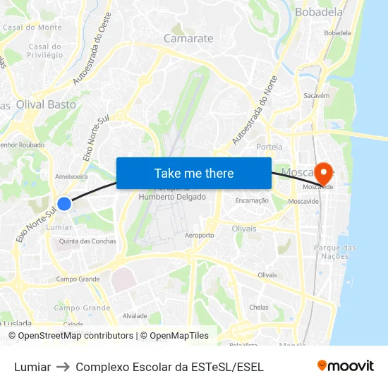 Lumiar to Complexo Escolar da ESTeSL / ESEL map