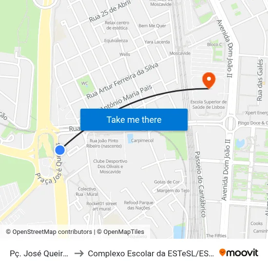 Pç. José Queirós to Complexo Escolar da ESTeSL / ESEL map