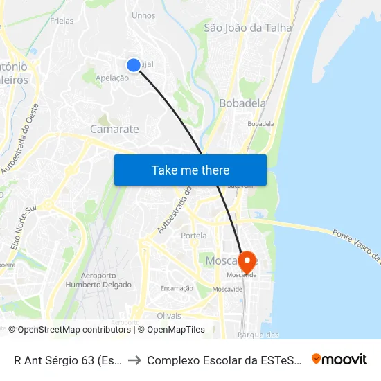 R Ant Sérgio 63 (Escola) to Complexo Escolar da ESTeSL / ESEL map