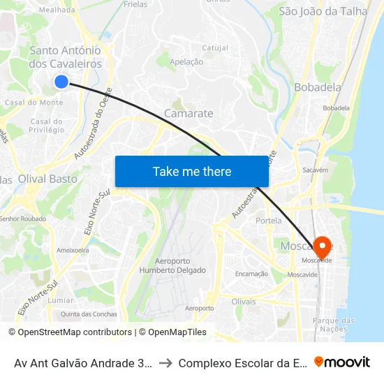 Av Ant Galvão Andrade 38B (Piscinas) to Complexo Escolar da ESTeSL / ESEL map