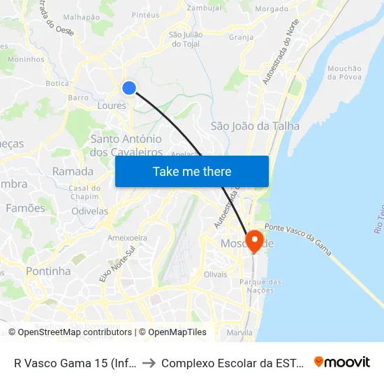 R Vasco Gama 15 (Infantado) to Complexo Escolar da ESTeSL / ESEL map