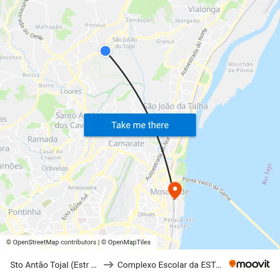 Sto Antão Tojal (Estr Pinteus) to Complexo Escolar da ESTeSL / ESEL map