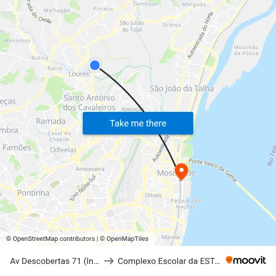 Av Descobertas 71 (Infantado) to Complexo Escolar da ESTeSL / ESEL map