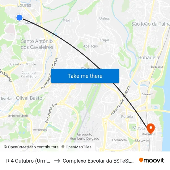 R 4 Outubro (Urmeira) to Complexo Escolar da ESTeSL / ESEL map