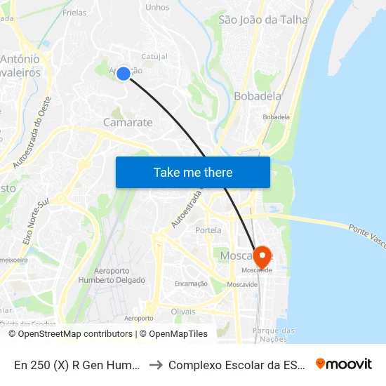 En 250 (X) R Gen Humb Delgado to Complexo Escolar da ESTeSL / ESEL map