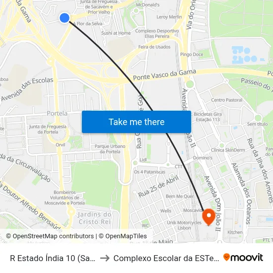 R Estado Índia 10 (Sacavém) to Complexo Escolar da ESTeSL / ESEL map