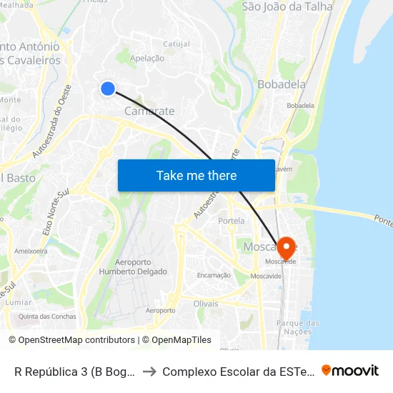 R República 3 (B Bogalheira) to Complexo Escolar da ESTeSL / ESEL map
