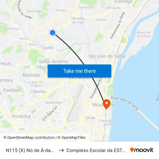 N115 (X) Nó de À-das-Lebres to Complexo Escolar da ESTeSL / ESEL map