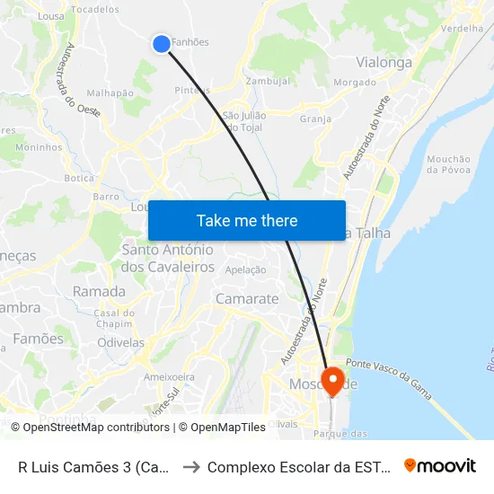 R Luis Camões 3 (Casainhos) to Complexo Escolar da ESTeSL / ESEL map