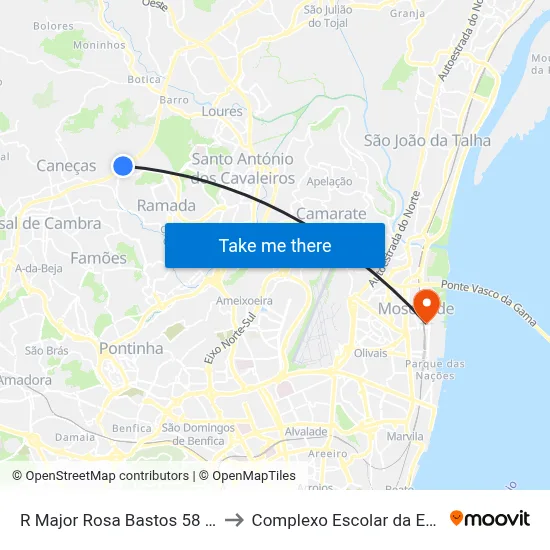 R Major Rosa Bastos 58 (Montemor) to Complexo Escolar da ESTeSL / ESEL map