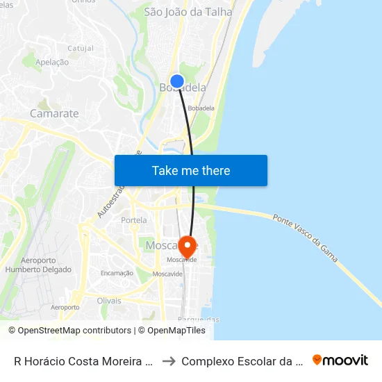 R Horácio Costa Moreira 190 (Bobadela) to Complexo Escolar da ESTeSL / ESEL map