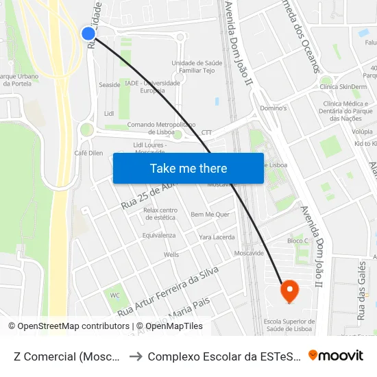 Z Comercial (Moscavide) to Complexo Escolar da ESTeSL / ESEL map