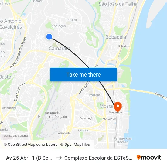 Av 25 Abril 1 (B Sousas) to Complexo Escolar da ESTeSL / ESEL map