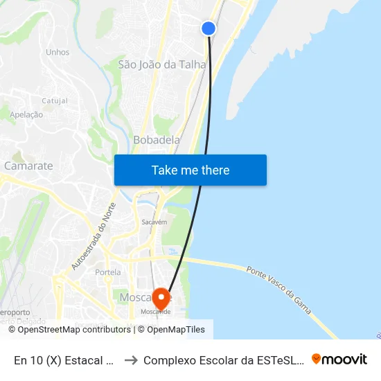 En 10 (X) Estacal Novo to Complexo Escolar da ESTeSL / ESEL map