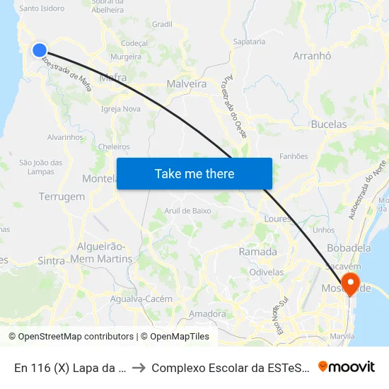 En 116 (X) Lapa da Serra to Complexo Escolar da ESTeSL / ESEL map
