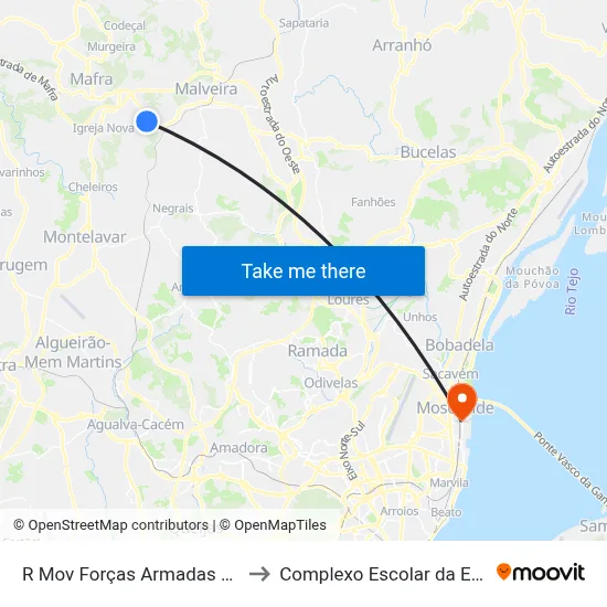 R Mov Forças Armadas 61 (Alcainça) to Complexo Escolar da ESTeSL / ESEL map